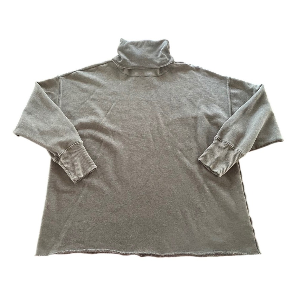 Aerie Turtleneck Sweatshirt Medium Olive Green Raw Hem Oversized Baggy Comfy